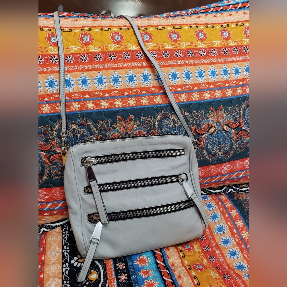 ABRO Gray Crossbody Bag with Zipper Accents